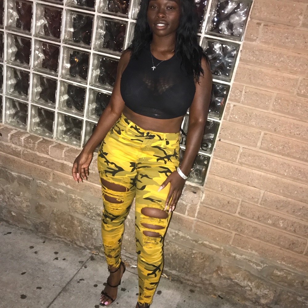 Yellow fatigue high waist pants